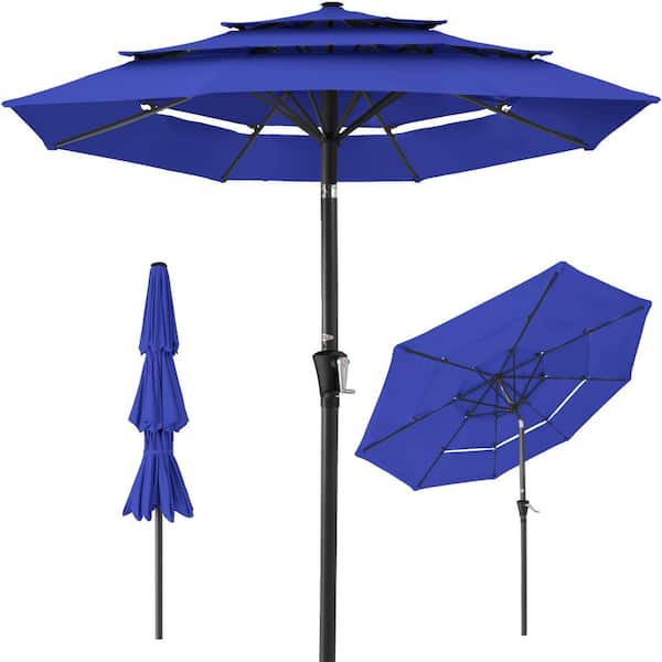3 patio umbrella pole Best Choice Products 10 ft. Metal Pole Market 3-Tier Tilt and Crank Patio  Umbrella in Resort Blue SKY9616