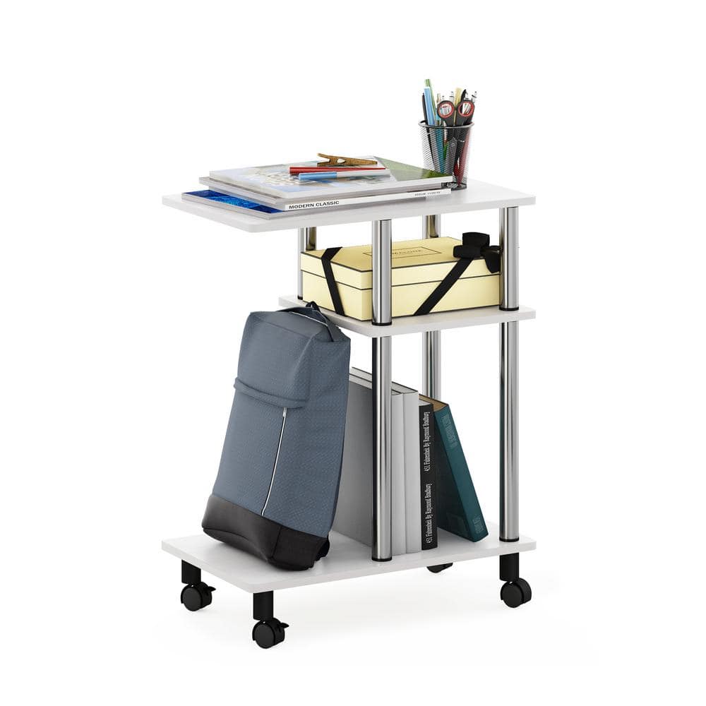 U-Shape White Oak Sofa Side Table with Stainless Steel Casters