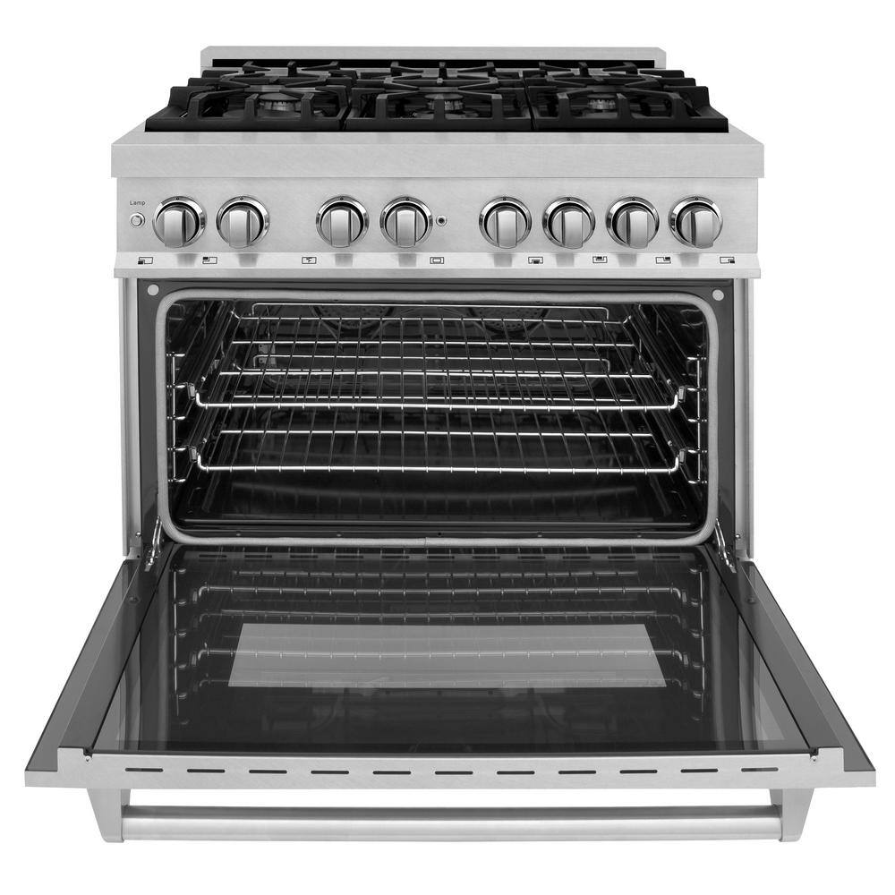 ZLINE 36" DuraSnow Stainless Steel Dual Fuel Range with 6 Burners