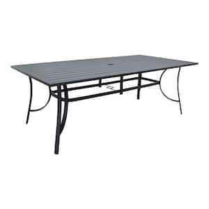 Santa Fe 84 in. x 42 in. Rectangle Aluminum Dining Table with Slat Top and Umbrella Hole in Java