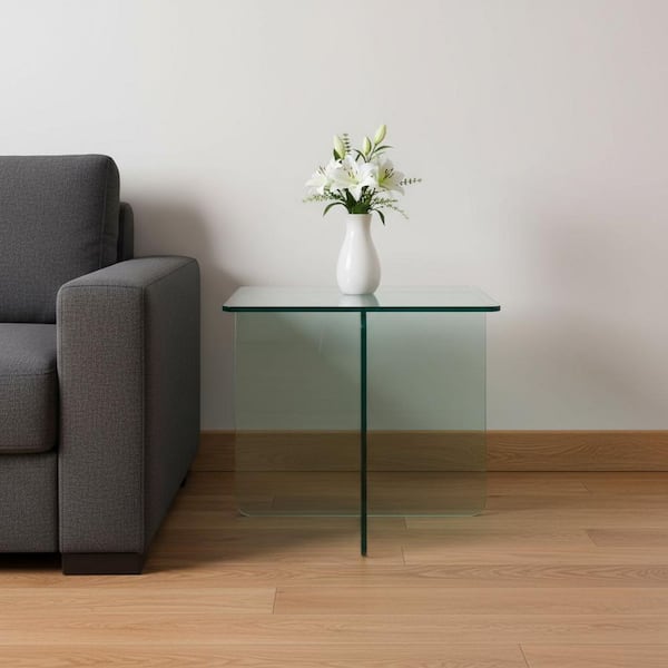17.7 in. Clear Square Glass End Table