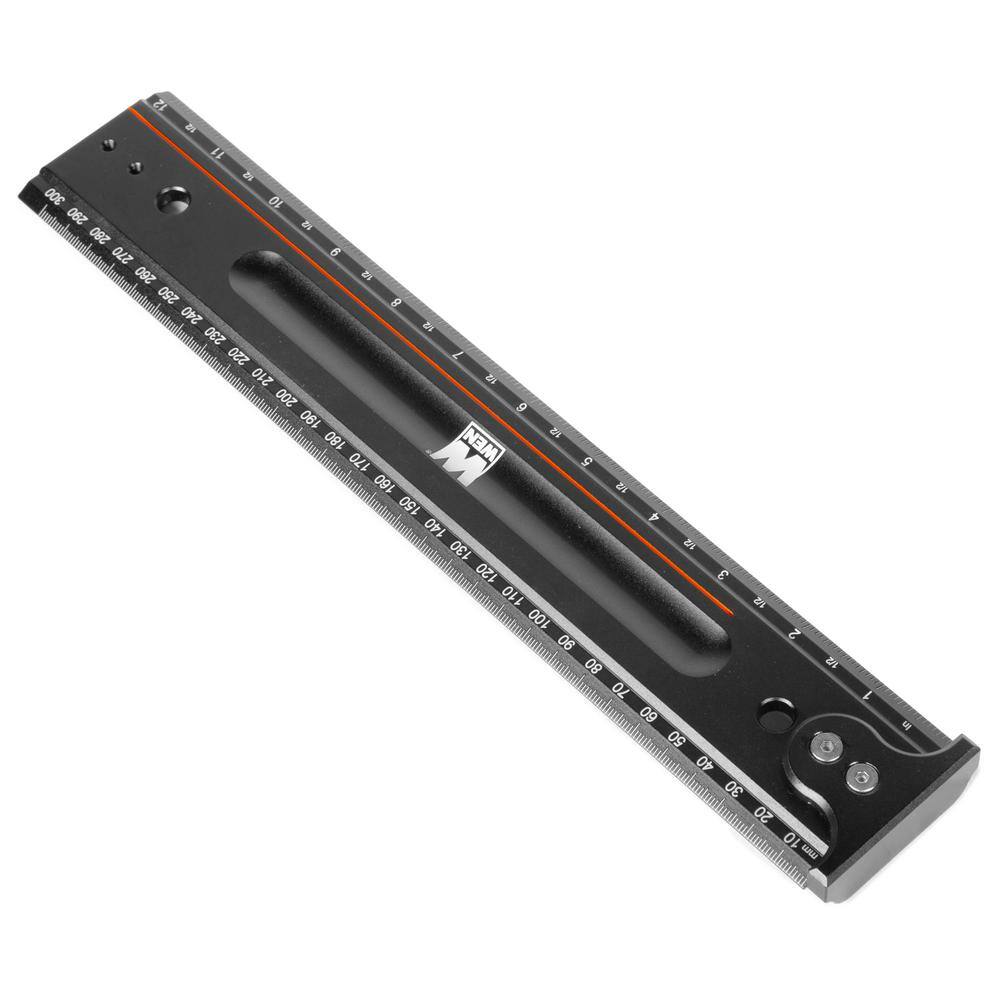 12-Inch Black Aluminum Measuring Ruler with Hook Stop