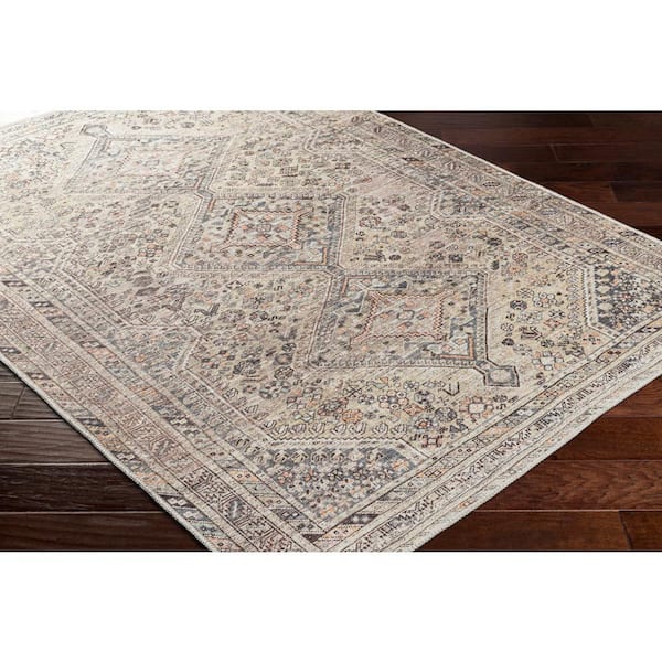 Benali Beige/Gray 5 ft. x 7 ft. Medallion Machine-Washable Indoor Area Rug
