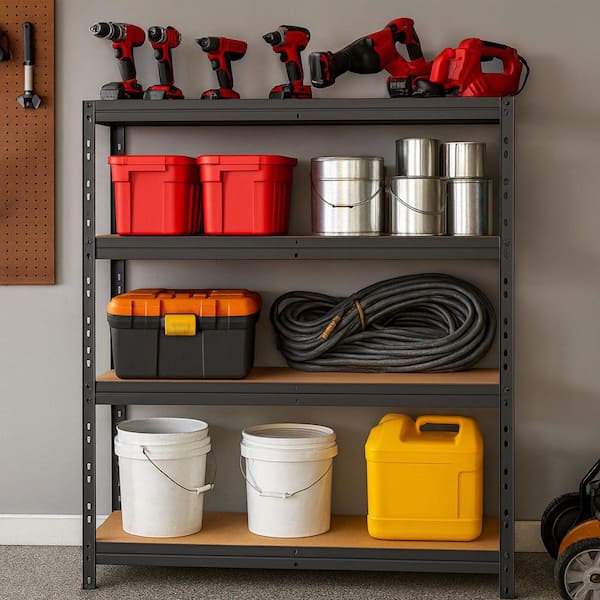 Garage Series 4-Tier Galvanized Steel Storage Shelving Unit, Matte Dark Grey, HDF Racks (47 in. W x 71 in. H x 18 in. D)