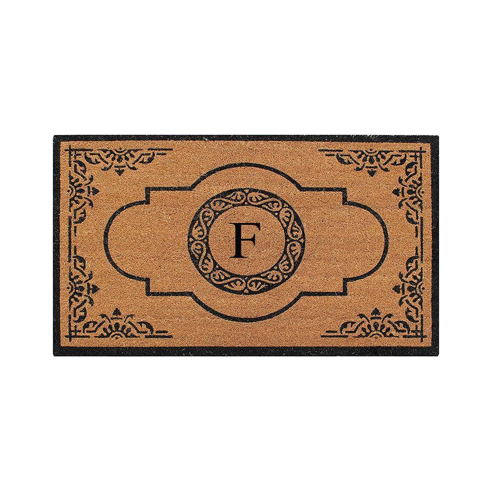 A1HC Abrilina Hand Crafted Black/Beige 36 in. x 72 in. Coir & PVC Heavy Weight Outdoor Entryway Monogrammed F Door Mat price history on PriceWatchPro