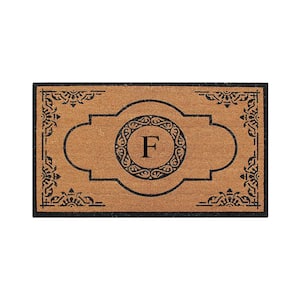 A1HC Abrilina Hand Crafted Black/Beige 36 in. x 72 in. Coir & PVC Heavy Weight Outdoor Entryway Monogrammed F Door Mat