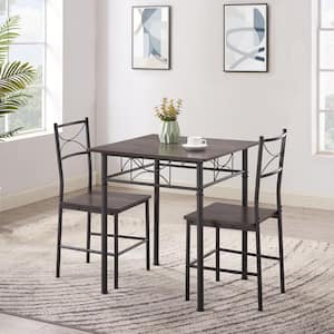 3-Piece Grey Metal Wood Outdoor Dining Set for Kitchen Dining Room