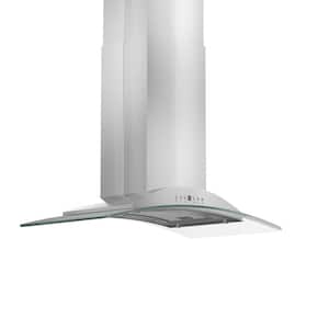 36 in. 400 CFM Convertible Island Mount Range Hood in Stainless Steel and Glass