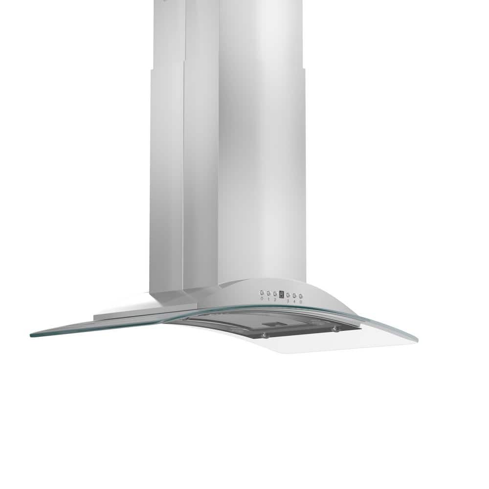 30 in. 400 CFM Convertible Island Mount Range Hood with 2 LED Lights in Stainless Steel with Curved Glass