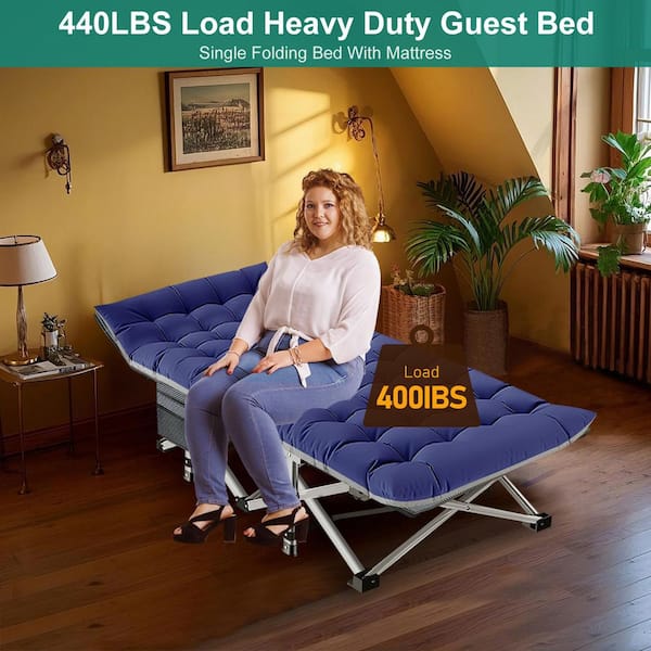 XL Folding Bed Cot with 3.3 in. 2-Sided Mattress 75 in. x 28 in. Folding Sleeping Cot Guest Bed with Carry Bag