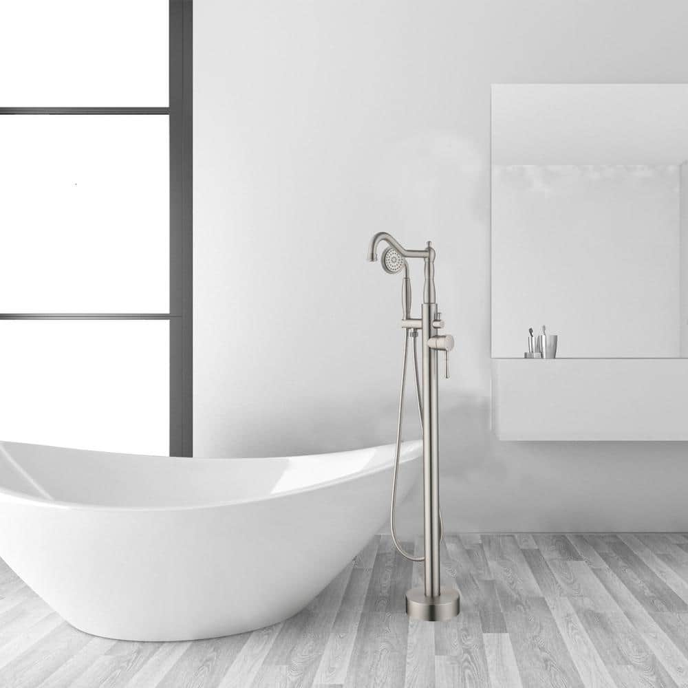 Brushed Nickel Freestanding Tub Faucet with Hand Shower