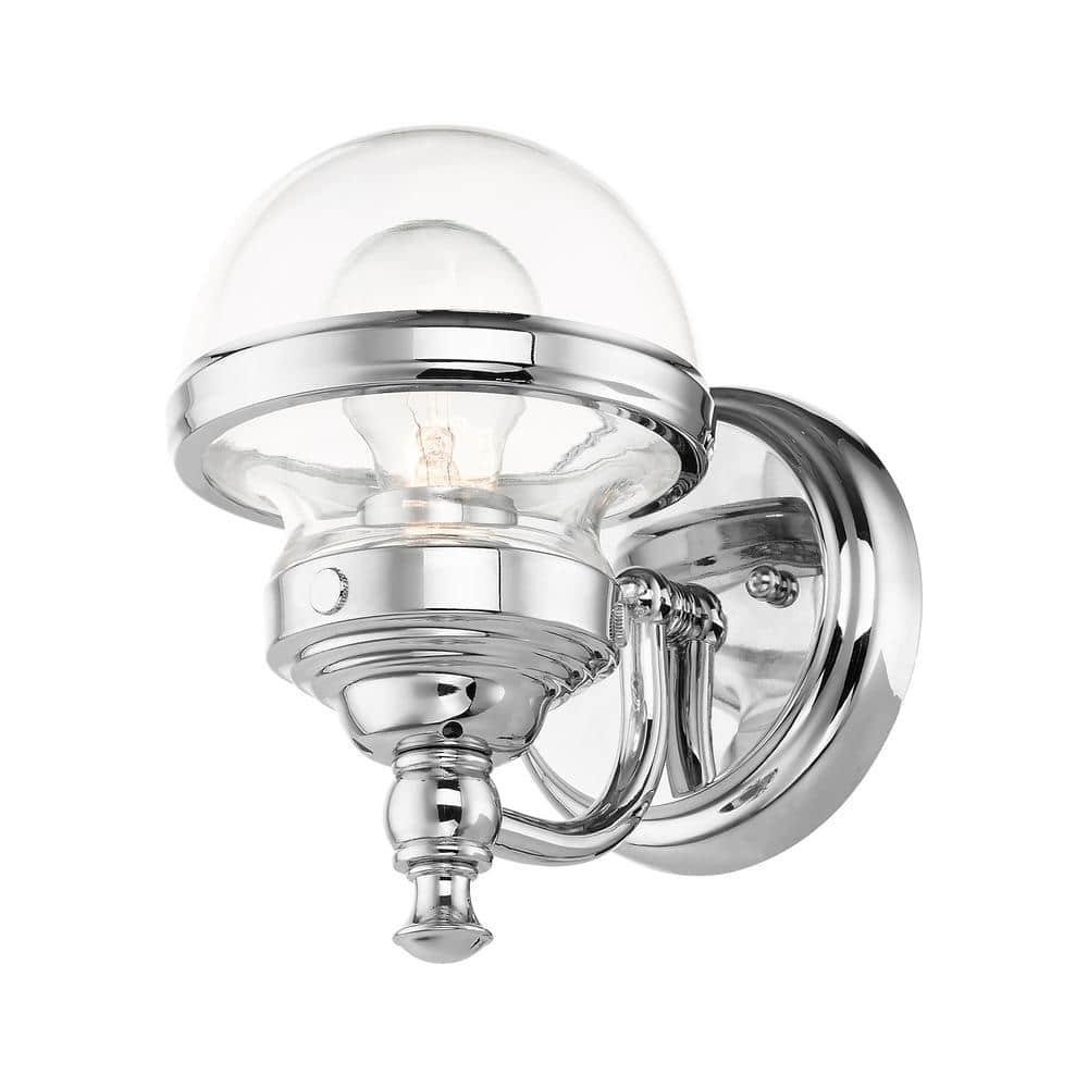 Polished Chrome 1-Light Vanity Sconce with Clear Glass