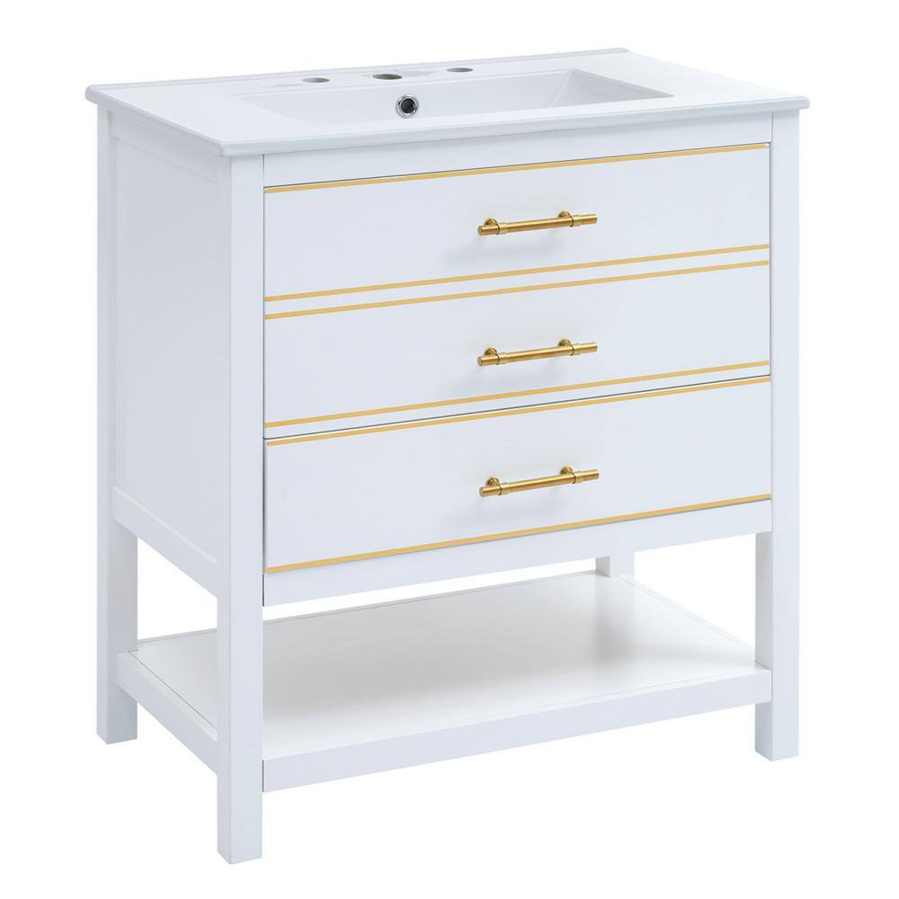 30 in. W x 18 in. D x 34 in. H Single Sink Freestanding Bath Vanity in Whit
