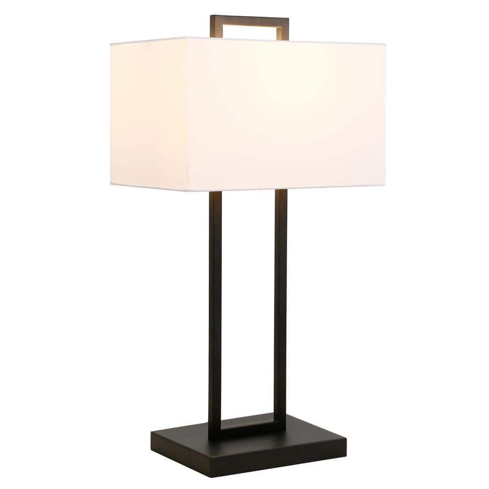 White Linen Drum Shade 28" Modern Table Lamp