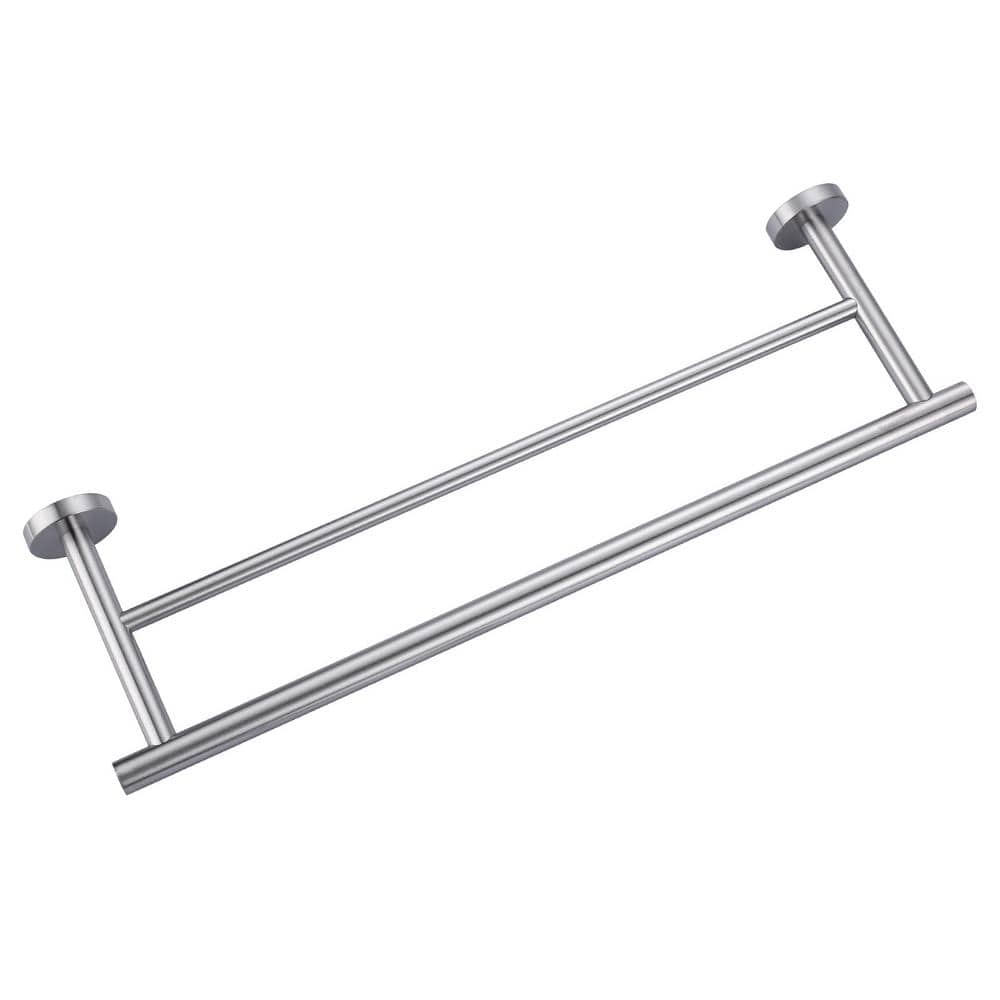 20 in. Stainless Steel Double Round Bar Wall Mounted Towel Bar in Brushed Nickel