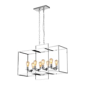 Bosywell 8-Light Polished Chrome Rectangle Linear Chandelier for Dinning Room with No Bulbs Included