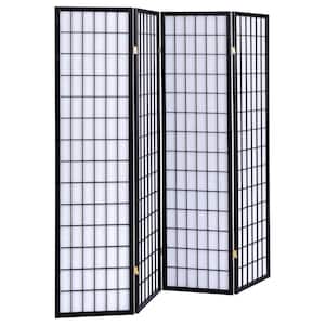 Black 4-Panel White Folding Screen
