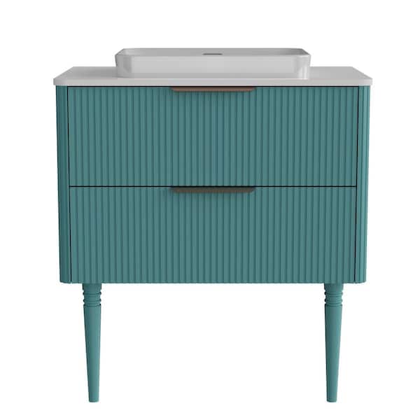 30 in. Freestanding Aqua Blue Bath Vanity with White Ceramic Top Assembled