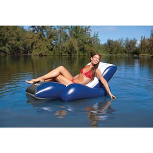 White Vinyl Rectangular Inflatable Floating Comfortable Recliner Pool Lounges with Cup Holders (2-Pack)