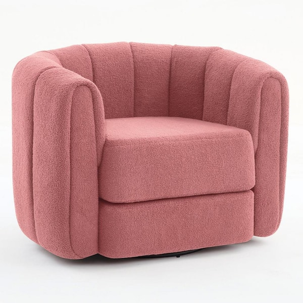 aisword 37 in. Teddy Fabric Plush Pumpkin Barrel Chair with Swivel (Set of 1) - Pink