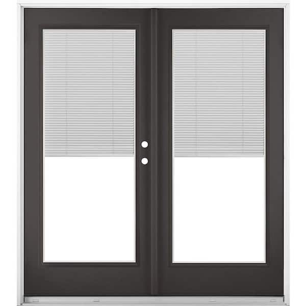 72 in. x 80 in. Black Left-Hand Inswing Fiberglass Full Lite Blinds Glass Hinged French Patio Door