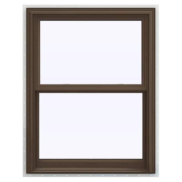 JELD-WEN 31.5 in. x 40.5 in. V-2500 Series Brown Painted Vinyl Double Hung Window with BetterVue Mesh Screen