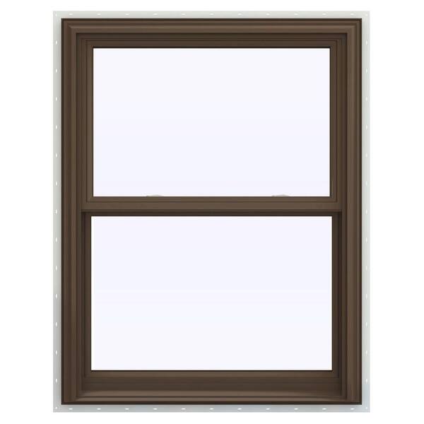 JELD-WEN 31.5 in. x 47.5 in. V-2500 Series Brown Painted Vinyl Double Hung Window with BetterVue Mesh Screen