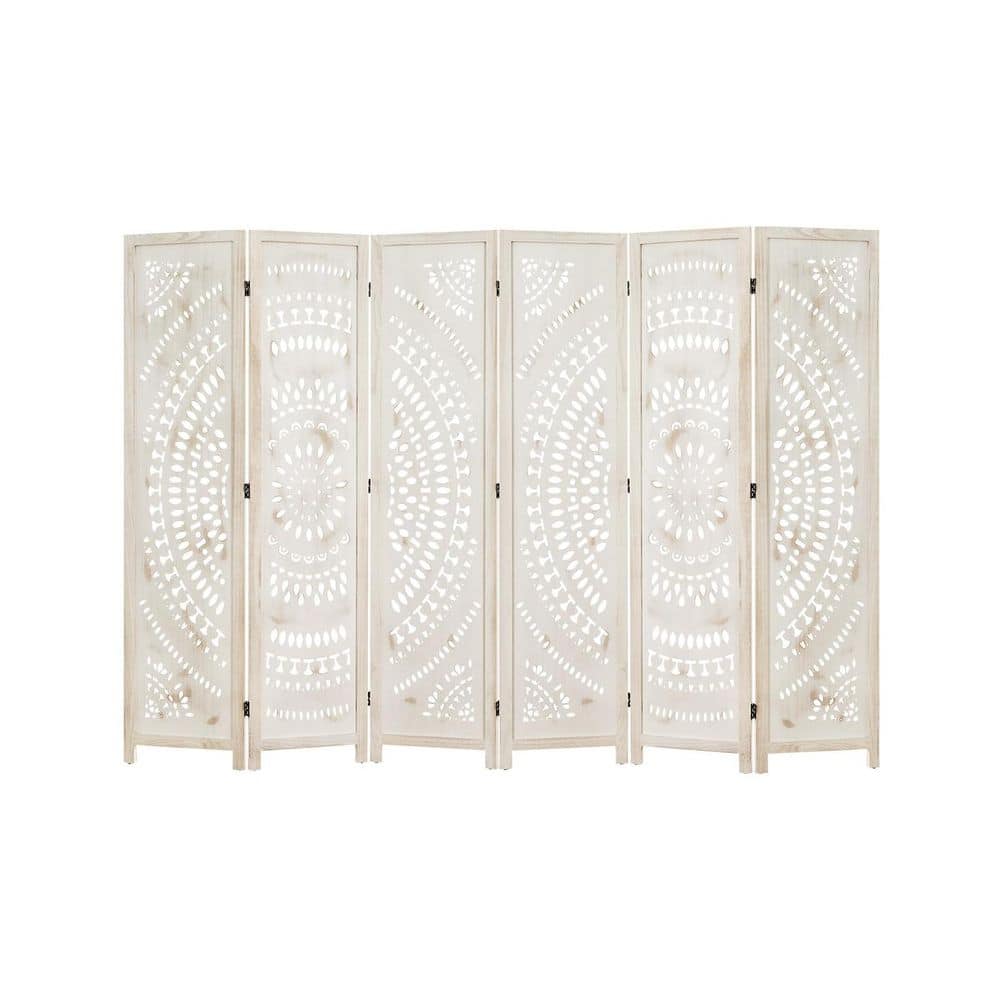 66.9 in. White-washed 6-Panels Folding Freestanding Room Divider, Wood Carv