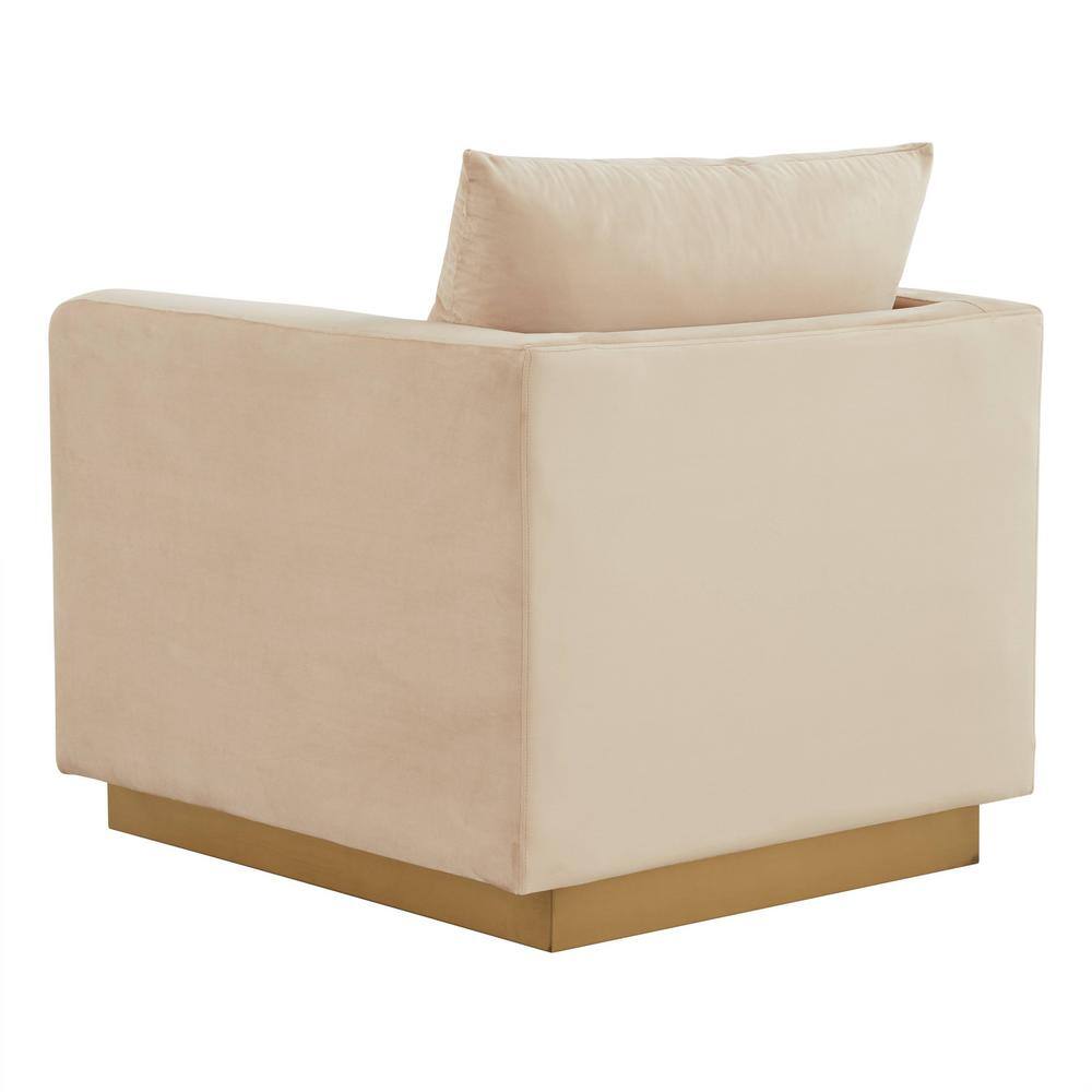Beige Velvet Accent Chair with Gold Base