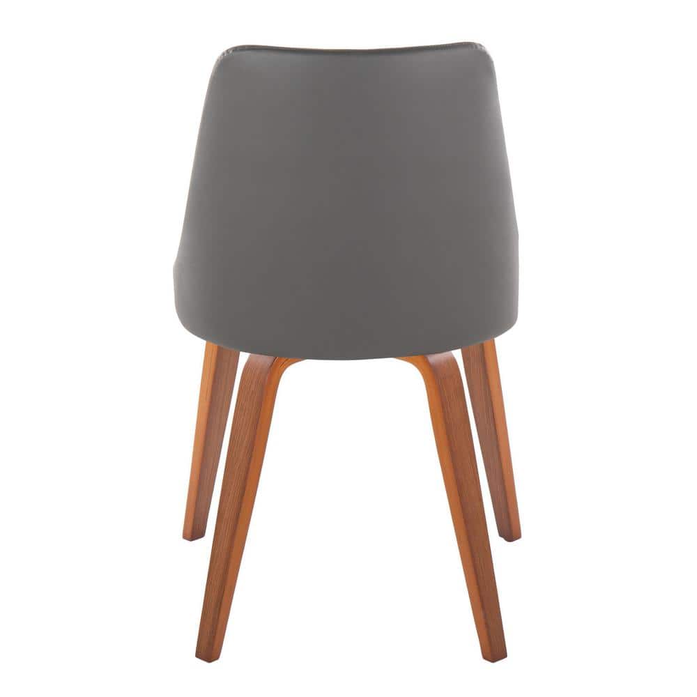 Set of 2 Grey Faux Leather Walnut Wood Upholstered Side Chairs