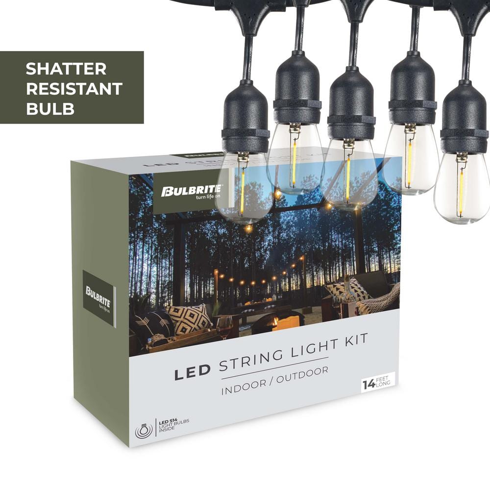 30 ft. Black String Light Kit with Clear Shatter Resistant LED Bulbs