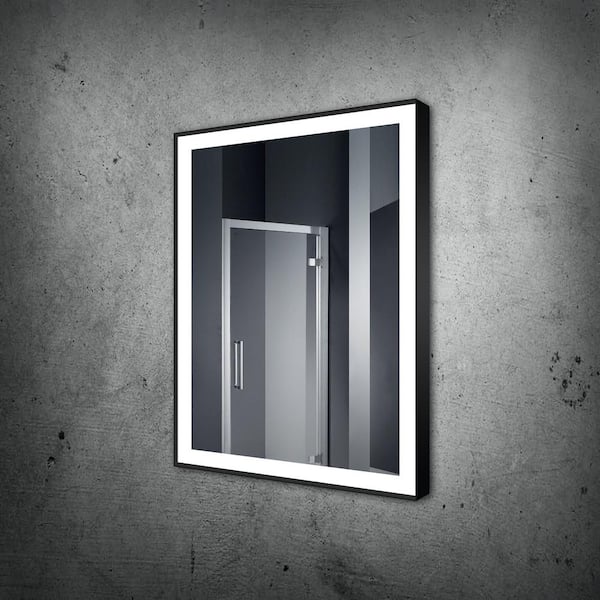 Unbranded 24 in. W x 32 in. H Rectangular Black Framed Wall Mounted Bathroom Vanity Mirror 6000K LED