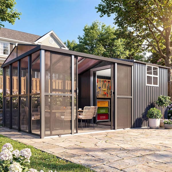 10 ft. W x 16 ft. D Metal Shed Outdoor Sunroom with Storage Shed and Window (160 sq. ft.)