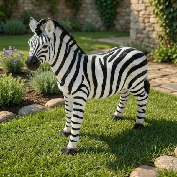 18 x 19 in. Lifelike Zebra Garden Statue, Resin Sculpture for