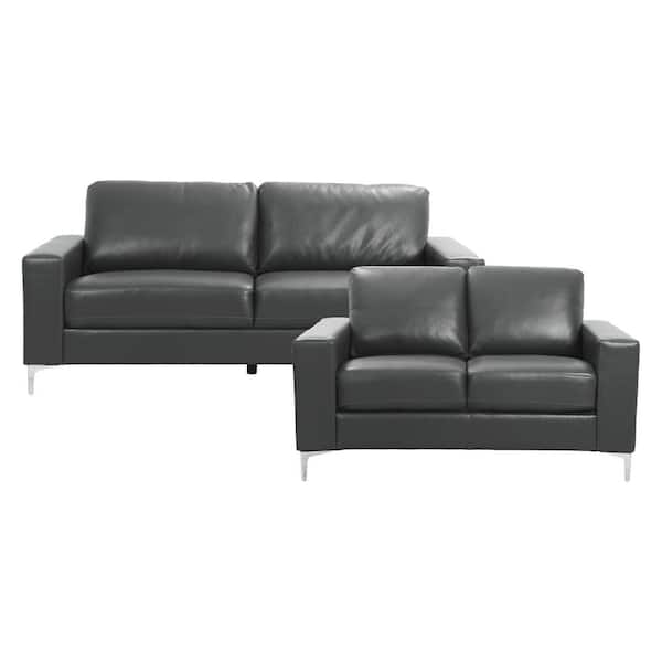 EVERGLADE HOME Santos 137 in. W Square Arm Faux Leather Rectangle Sofa in Gray with 5-Seats