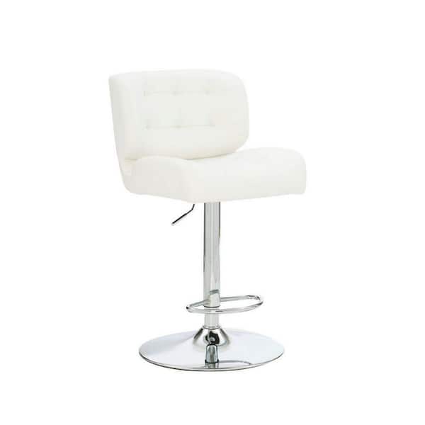 Benjara 41 in. Chrome and White Low Back Metal Frame Bar Stool with Faux Leather Seat