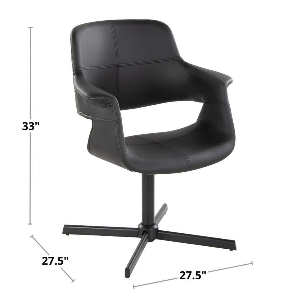 Black Faux Leather Swivel Accent Chair with Metal Base