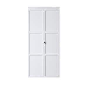 36 in. x 80.5 in. 3-Lite Panel Composite Solid Core MDF White Finished Closet Bifold Door with Hardware