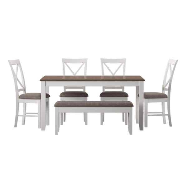 Twyla 6-Piece Rectangle Vanilla White and Taupe Wood Top Dining Room Set Seats 6
