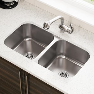 Undermount Stainless Steel 32-1/4 in. Double Bowl Kitchen Sink