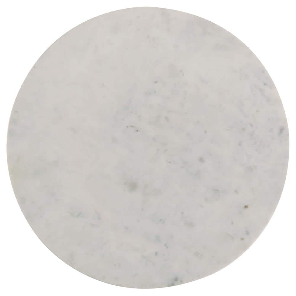 Astoria White Marble and Wood Round End Table