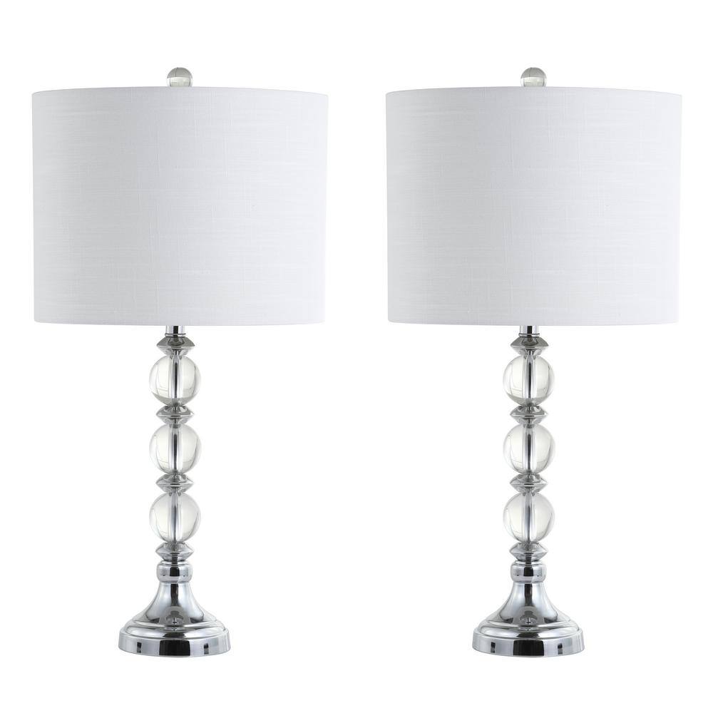 Elegant Clear Crystal 26" LED Table Lamp Set, White Linen Shade