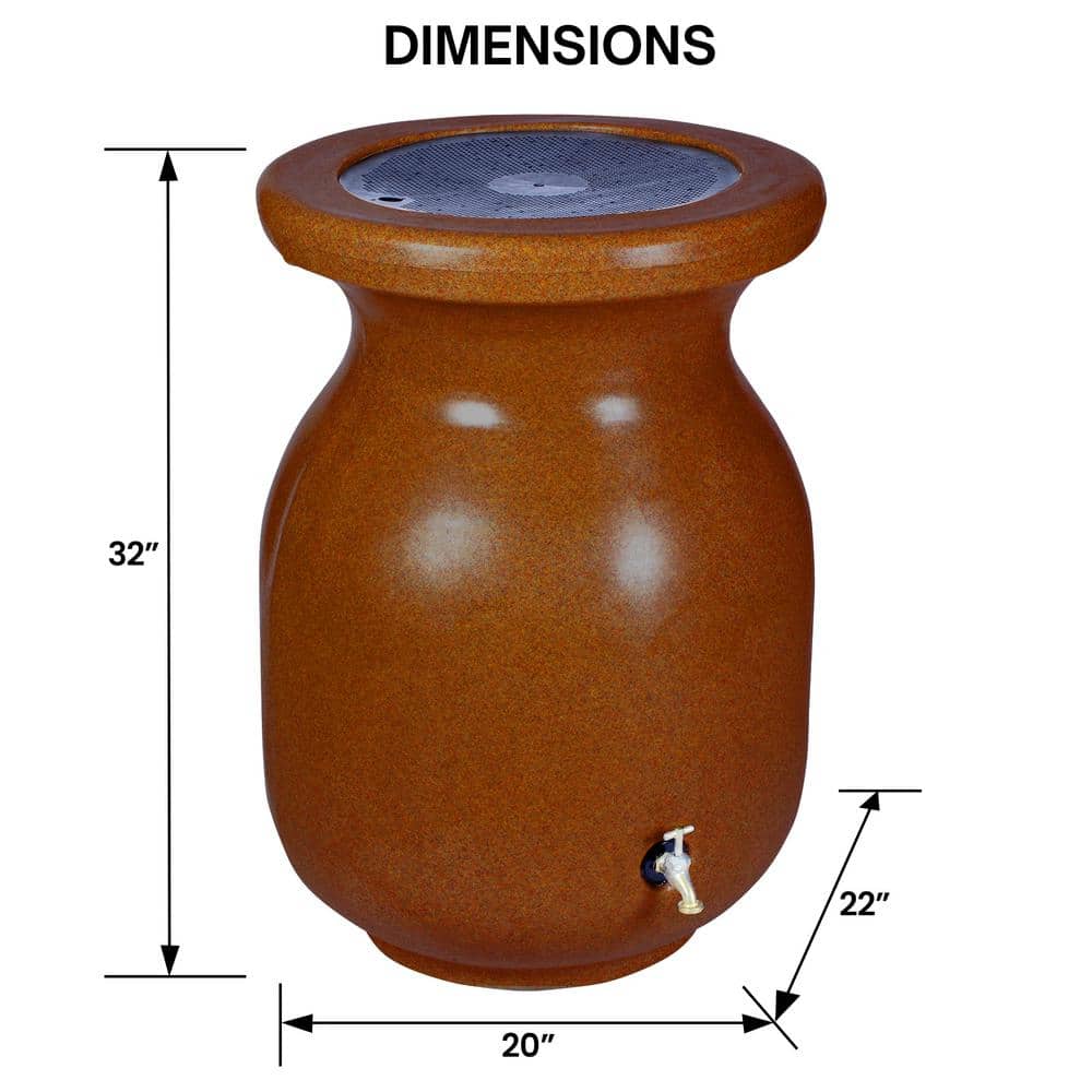Terracotta Sandstone Look 50 Gallon Rain Barrel with Brass Tap