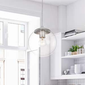 1-Light Modern Brushed Nickel Mini Pendant Light with Clear Globe Glass Shade, 8 in. 100-Watt, No Bulb Included