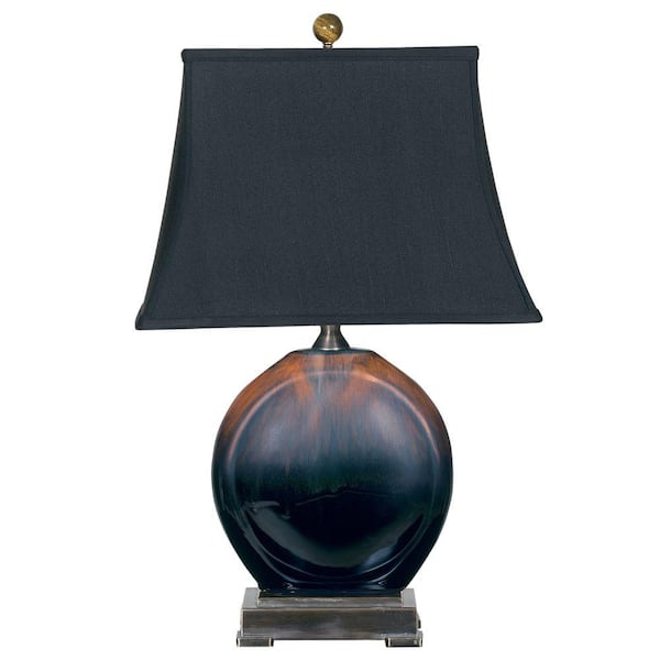 Mario Industries 22.5 in. Tiger Eye and Ebony Ceramic Black Table Lamp with Shade-DISCONTINUED