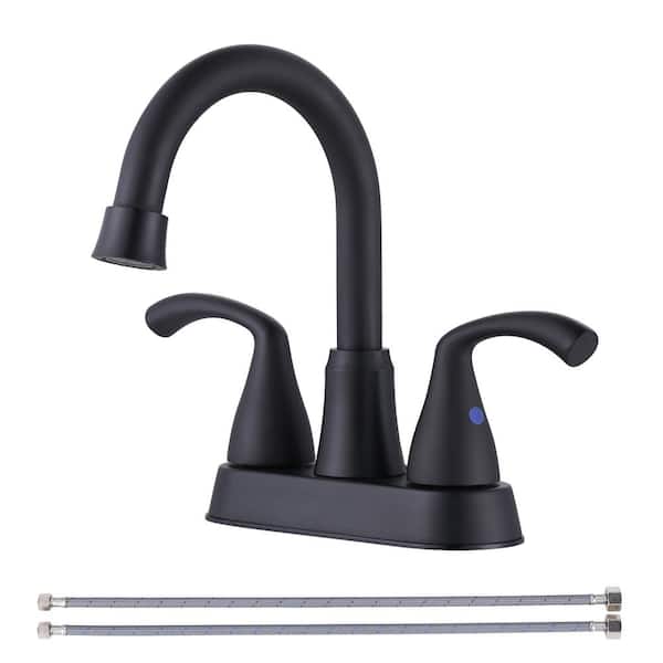 ALEASHA 4 in. Centerset Double Handle High Arc Bathroom Faucet in Black