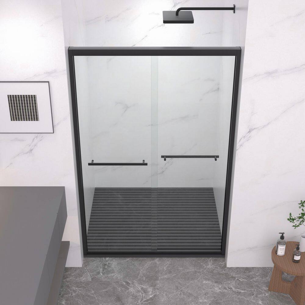 Flora 48 in. W x 72 in. H Aluminum Frame Double Sliding Shower Door in Matt Black with Tempered Glass price history on PriceWatchPro