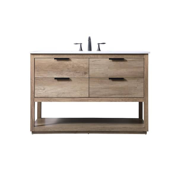 48 in. W x 22 in. D x 34 in. H Bath Vanity in Natural Oak with White Engineered Marble Top