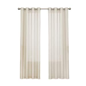 Liberty Ivory Solid Polyester 52 in. W x 63 in. L Sheer Single Grommet Top Curtain Panel