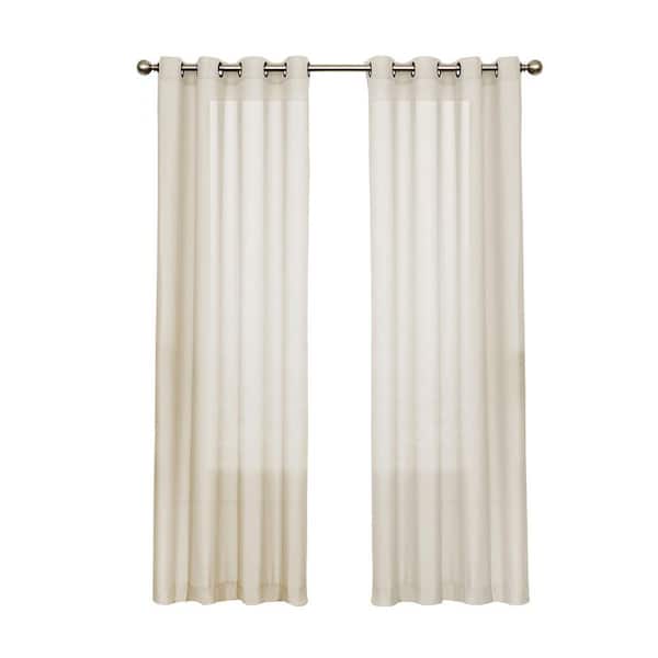 Eclipse Liberty Ivory Solid Polyester 52 in. W x 63 in. L Sheer Single Grommet Top Curtain Panel